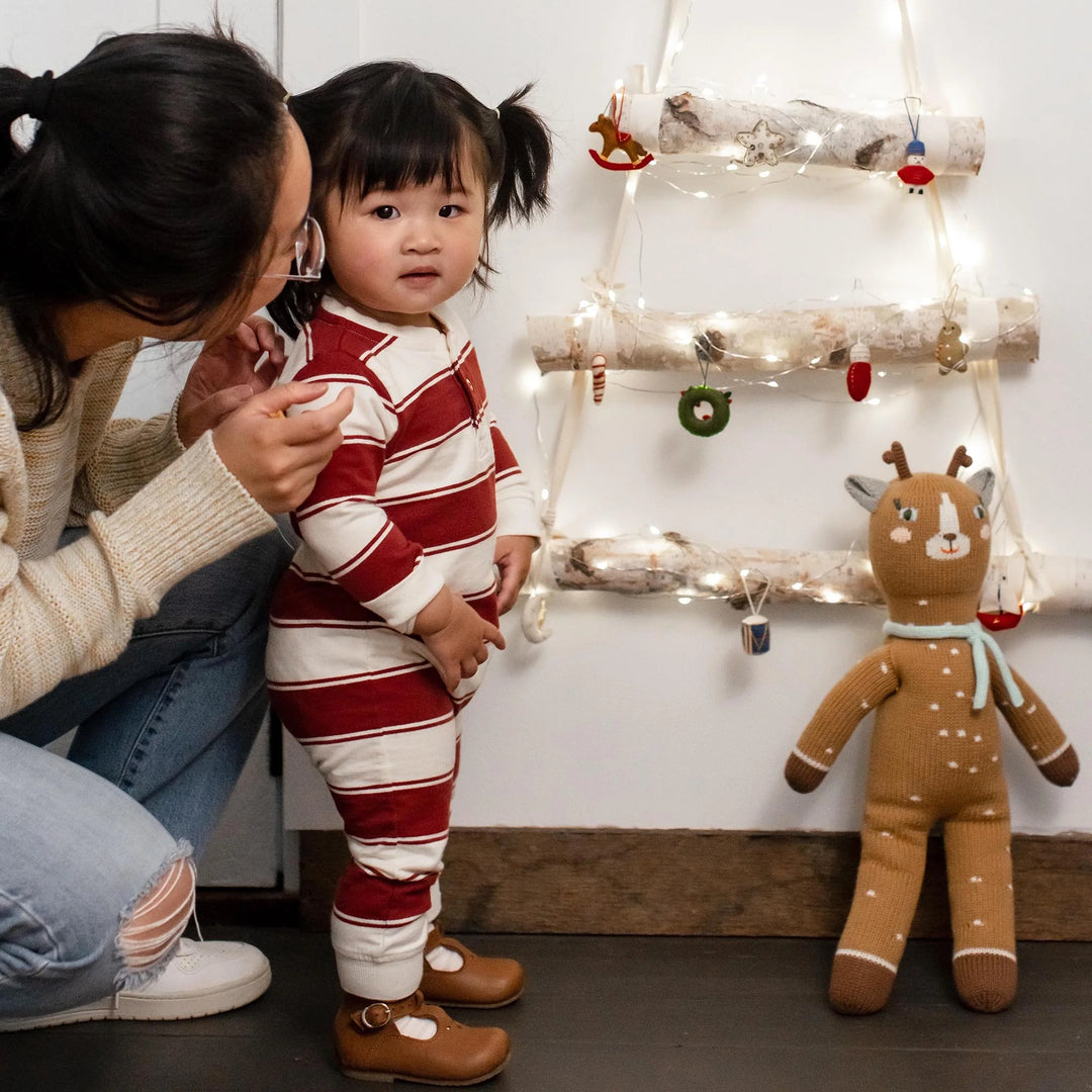 Rugby Peace Stripe Baby Boy Jumpsuit - Brick Red
