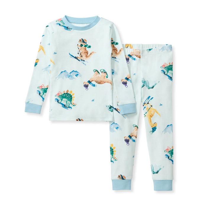 Snow Riding Dinos Organic Cotton Two-Piece Pajamas