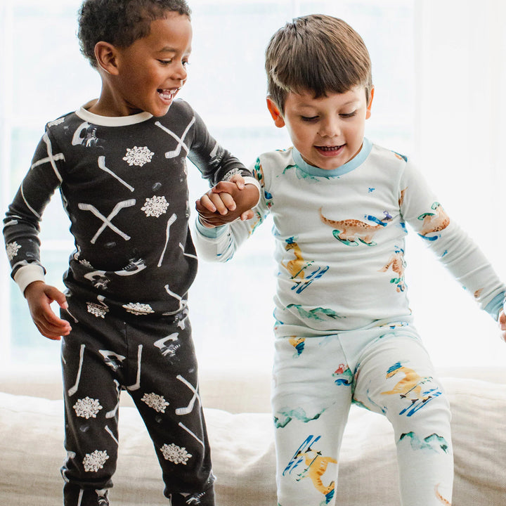 Snow Riding Dinos Organic Cotton Two-Piece Pajamas
