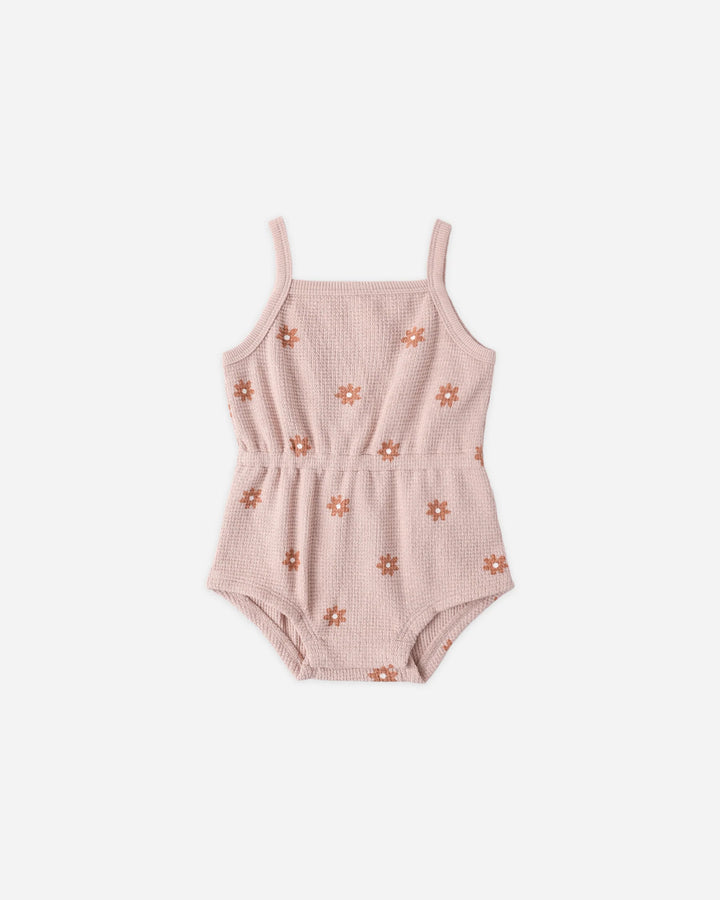 Waffle Cinch Romper || Pink Daisy