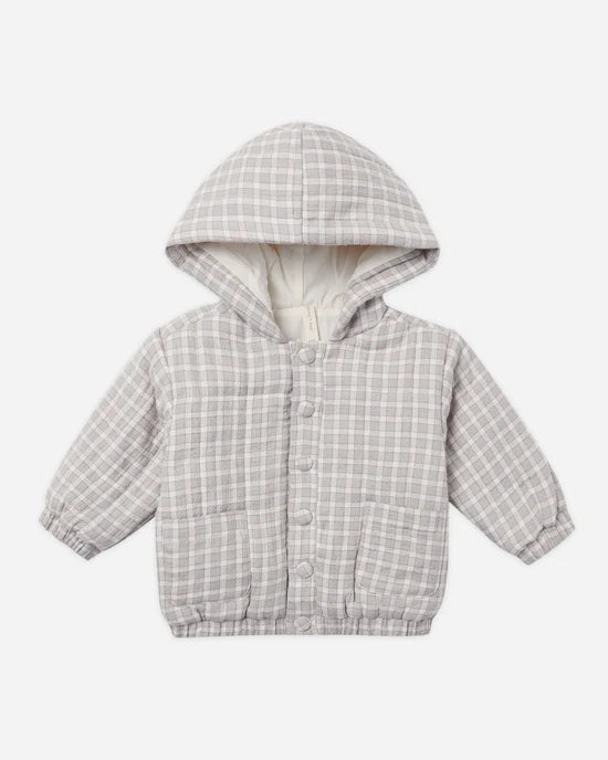 Hooded Woven Jacket Blue Gingham