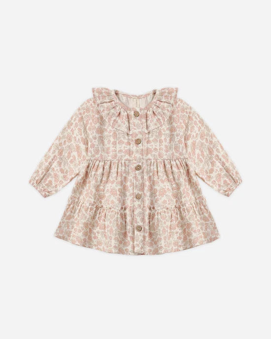Ruffle Collar Button Dress || Pink Blossom