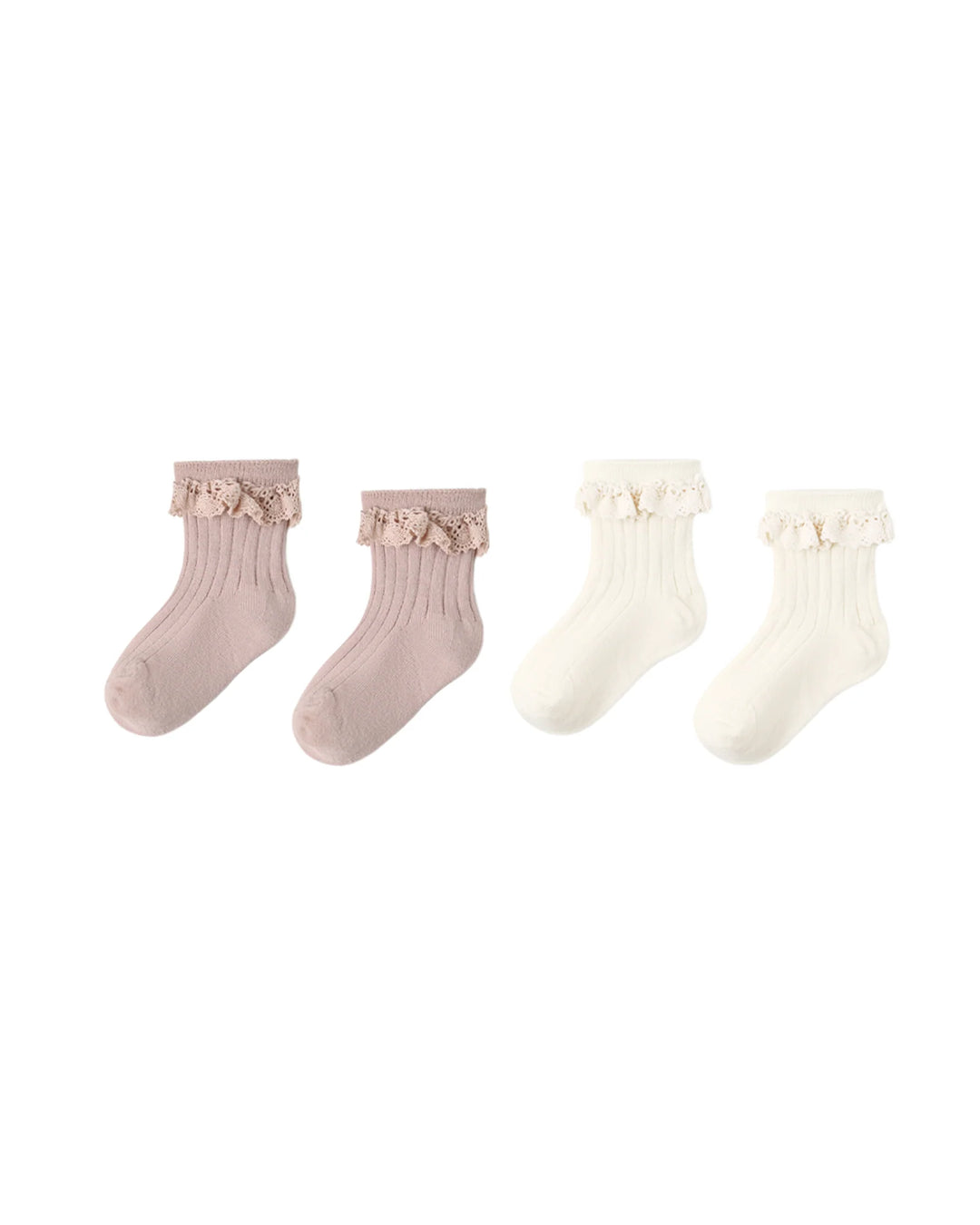 Lace Trim Socks, 2-Pack Rosewood, Natural