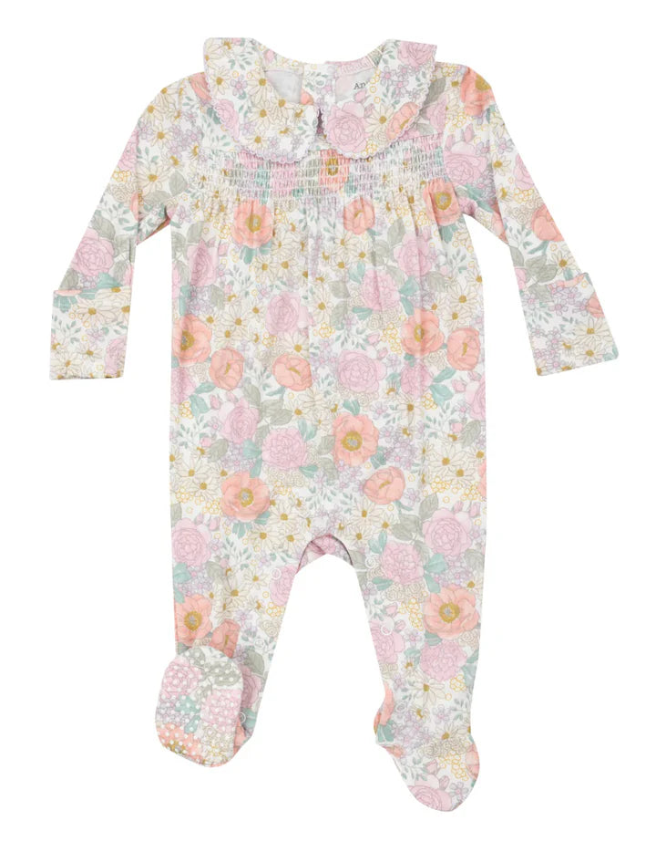 Peonies and Roses - Smocked Peter  Pan Footie