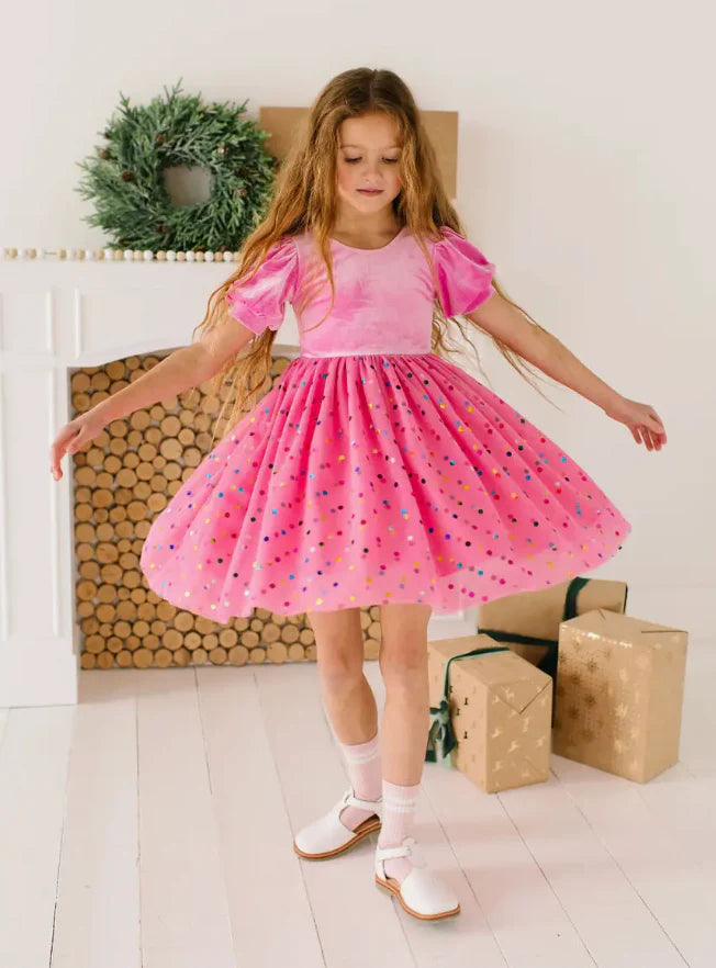 Diana Puff Dress in Bubblegum Confetti