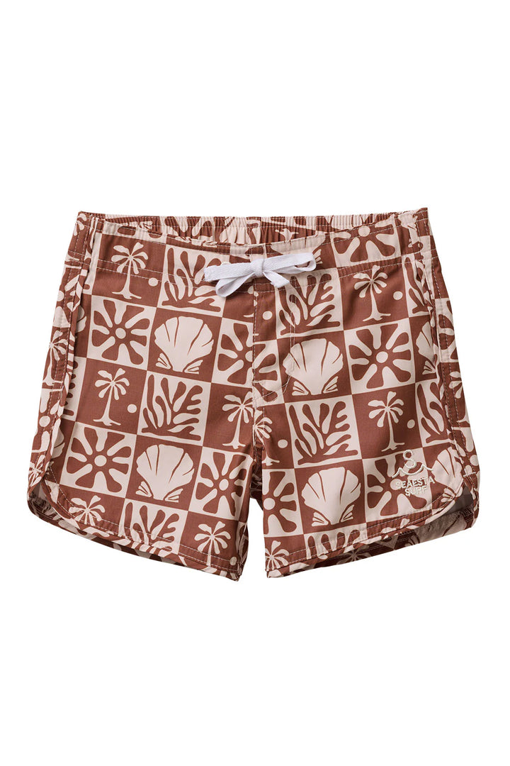 Seaesta Scallop Retro Flare Boardshort / Beach Checks / Coconut