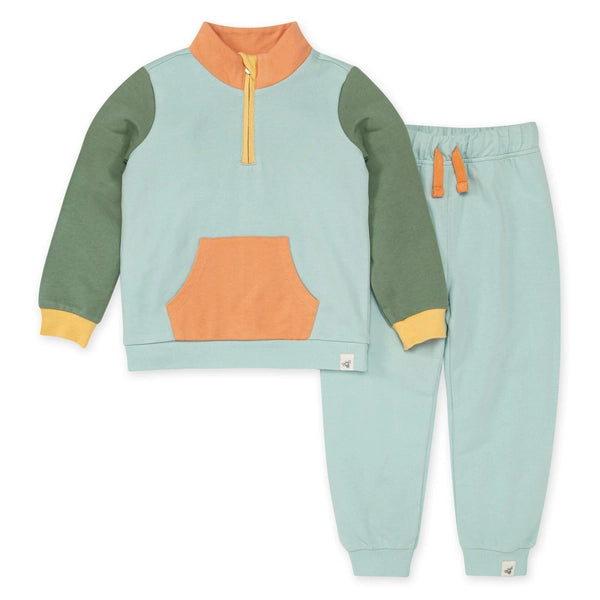 Color Blocked French Terry Top & Pant Set