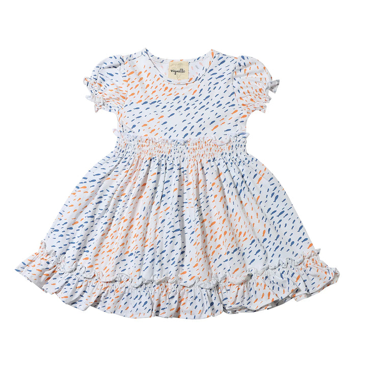 Keely Dress in blue and yellow Fish Print