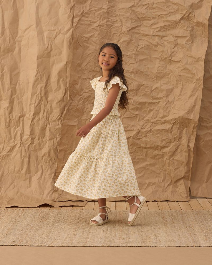 Tiered Midi Skirt  || Yellow Floral