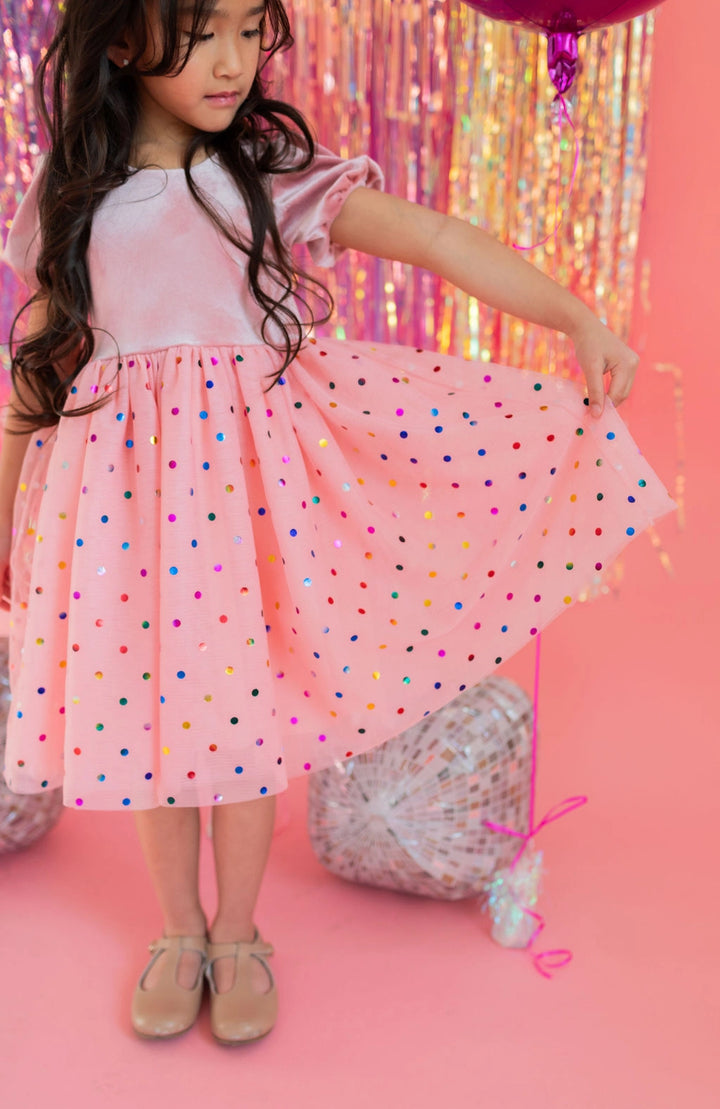 Diana Puff Dress in Pink Confetti