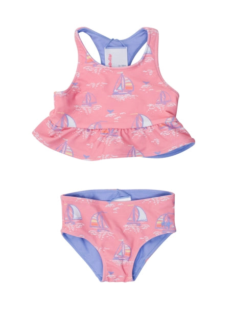 Pink Seas the Day Reversible Peplum Tankini 2-Piece Swimsuit
