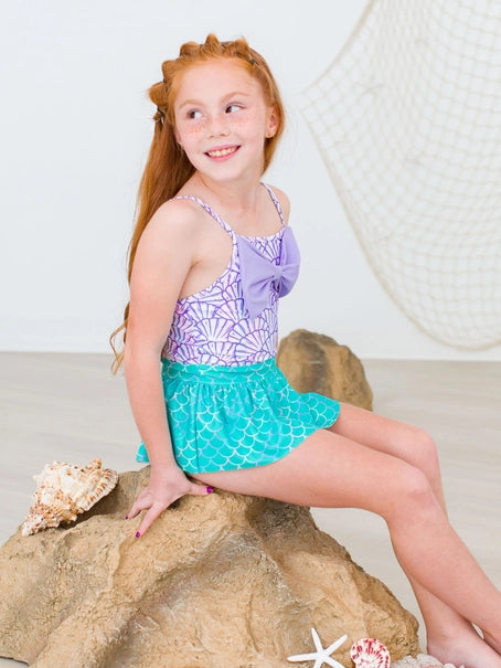 Magical Mermaid Big Bow Skirted One Piece Swimsuit | Purple