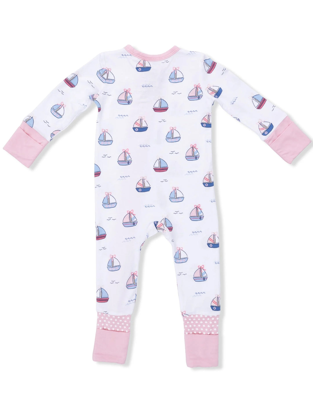 2 Way Zipper Romper Bubbly Sailboats Pink