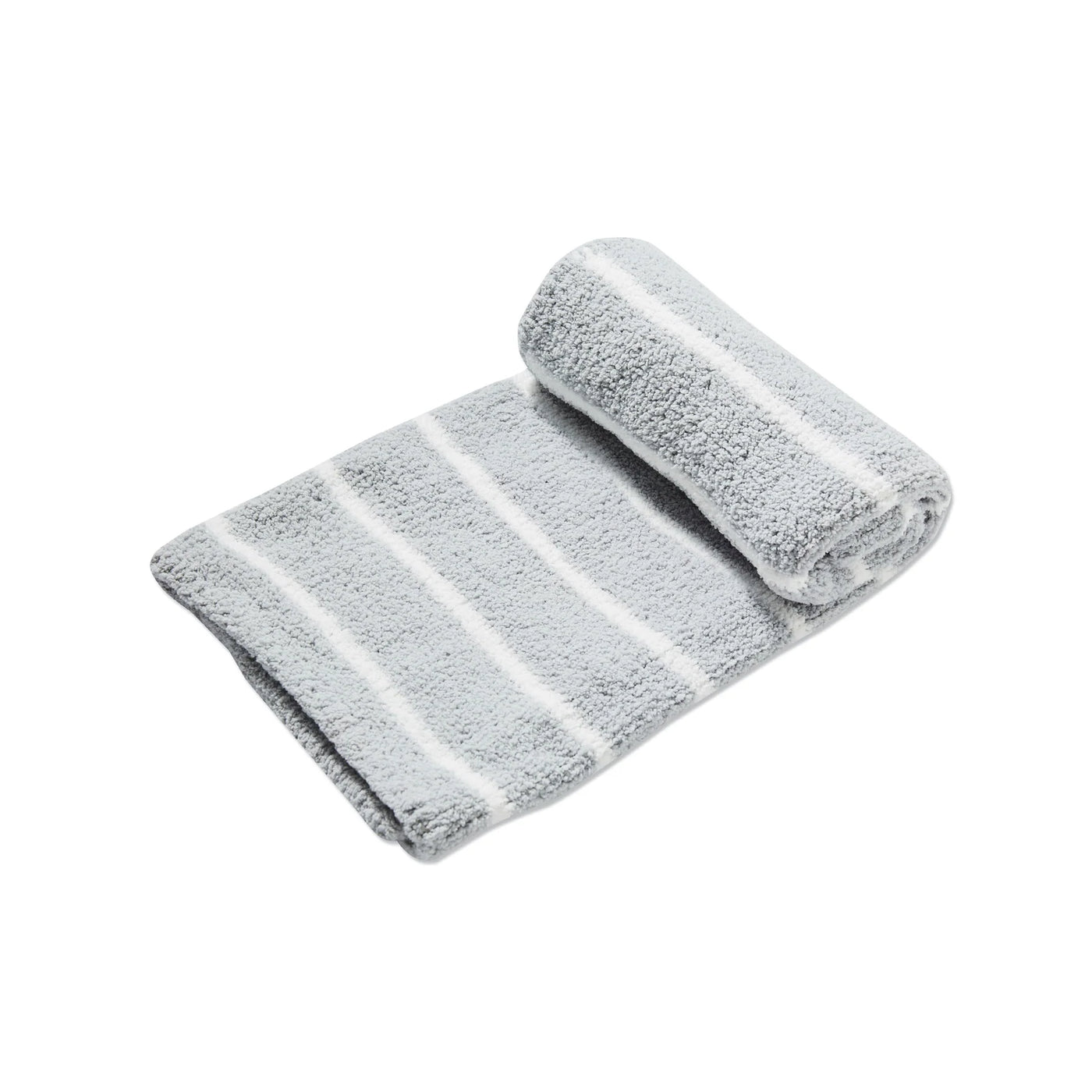Chenille Blanket- Grey & Ivory Small  Stripe