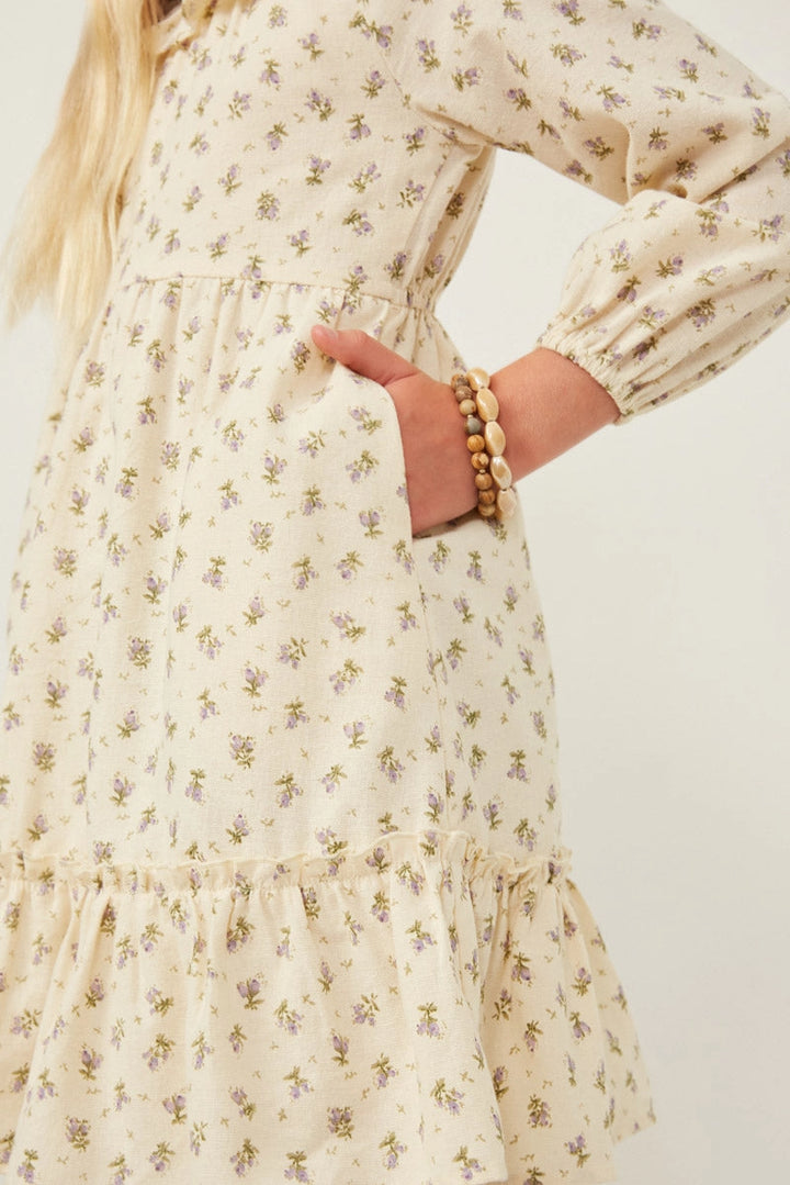 Tween Floral Print Ruffle Dress