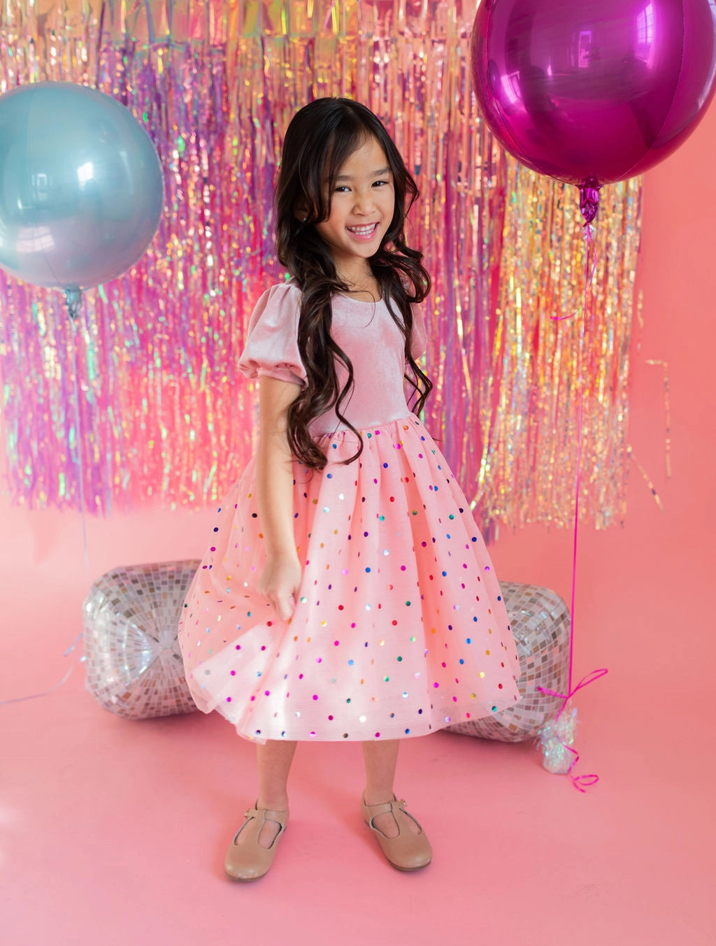 Diana Puff Dress in Pink Confetti