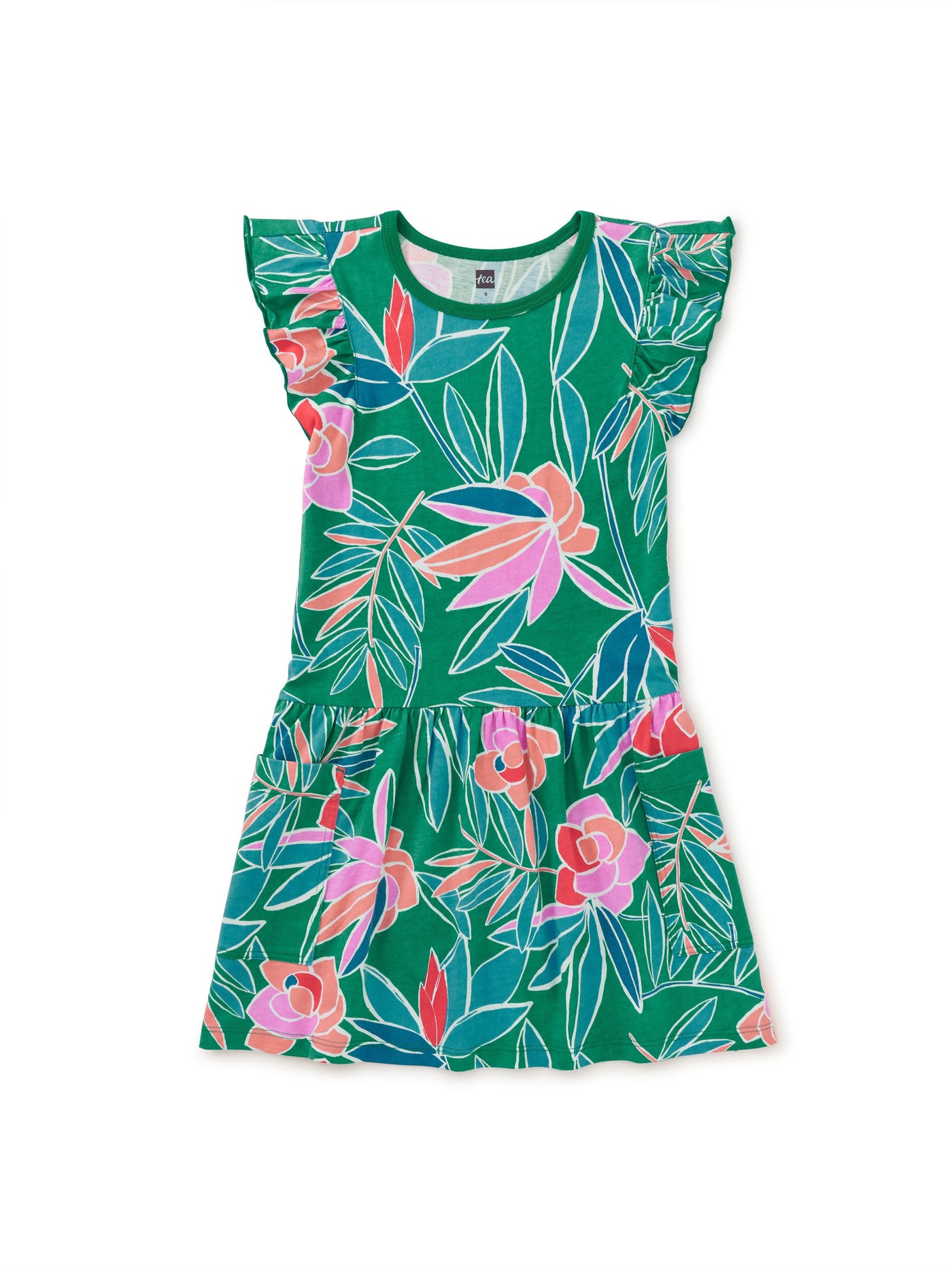 Flutter Sleeve Pocket Dress | Tropical Gardenias