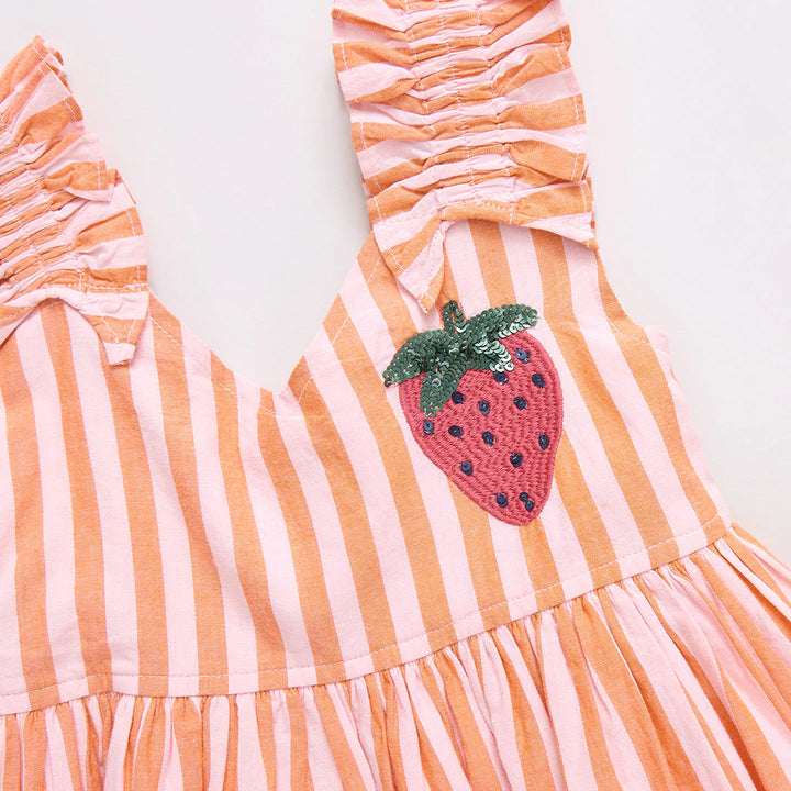 Girls Via Dress - Orange Pink Stripe