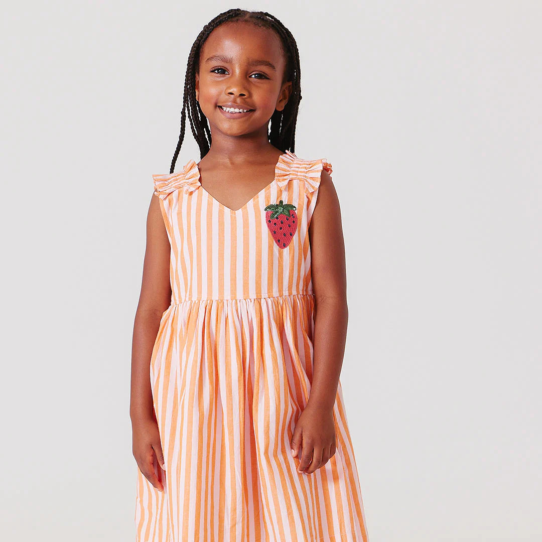 Girls Via Dress - Orange Pink Stripe