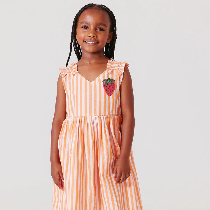 Girls Via Dress - Orange Pink Stripe