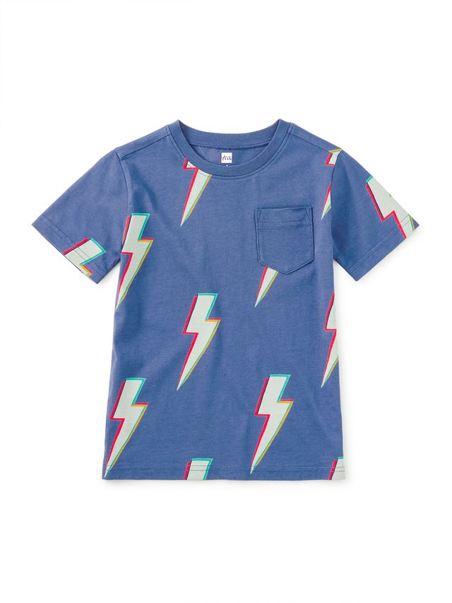Printed Pocket Tee|Lightning Bolts
