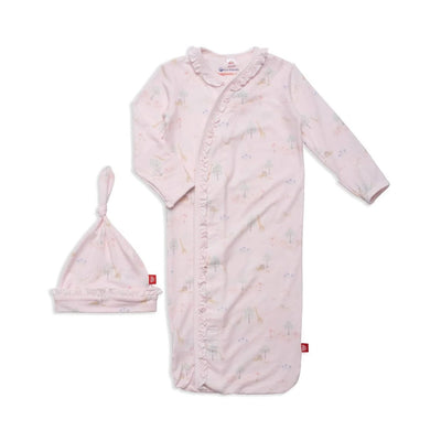 Pink Safari Magnetic Cozy Sleeper Gown + Hat Set