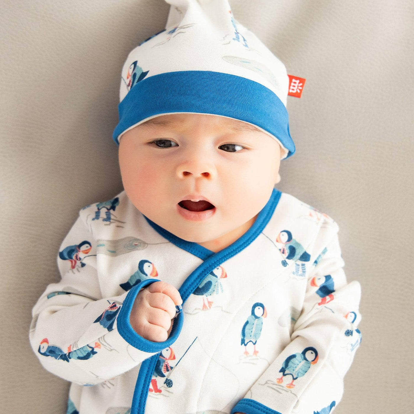 Stud Puffin Organic Cotton Magnetic Sleeper Gown + Hat Set