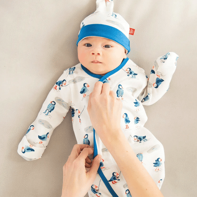 Stud Puffin Organic Cotton Magnetic Sleeper Gown + Hat Set