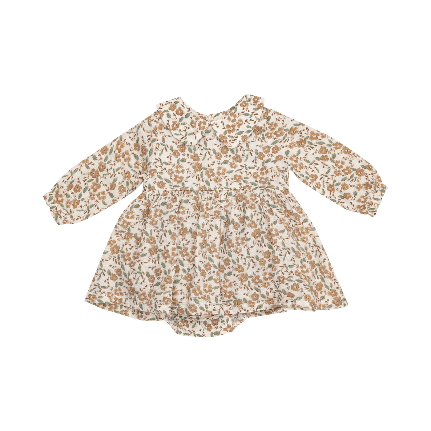 Bitty Brown Floral - Peter Pan Collar Bubble W/ Skirt