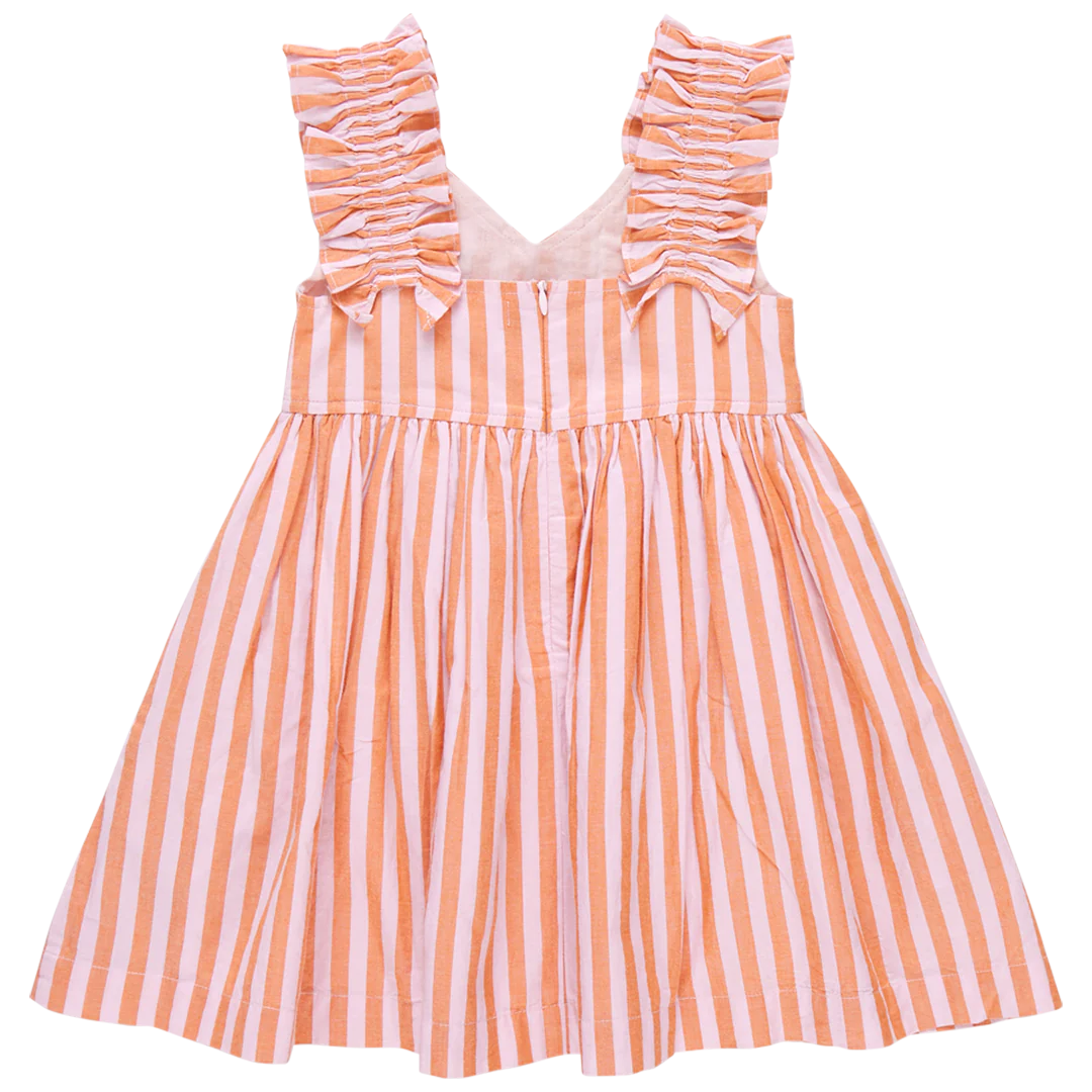 Girls Via Dress - Orange Pink Stripe