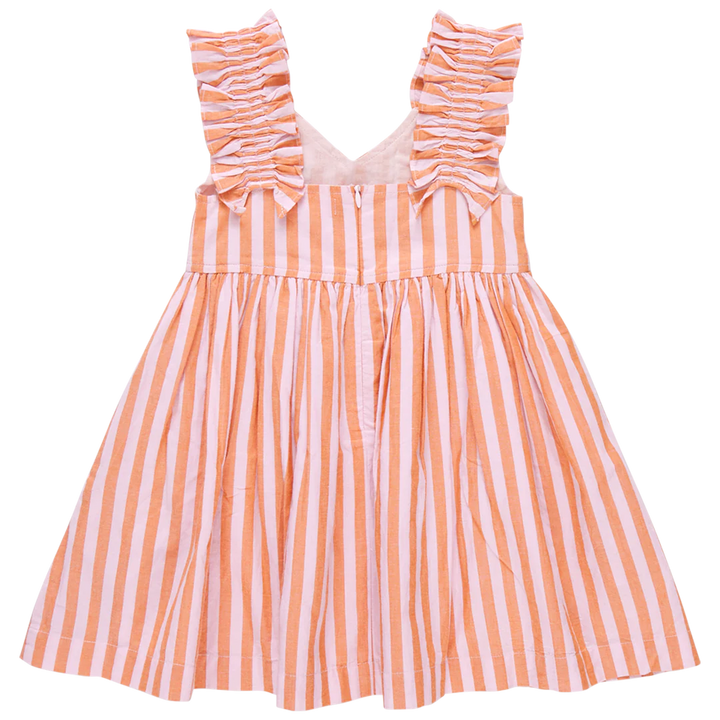 Girls Via Dress - Orange Pink Stripe