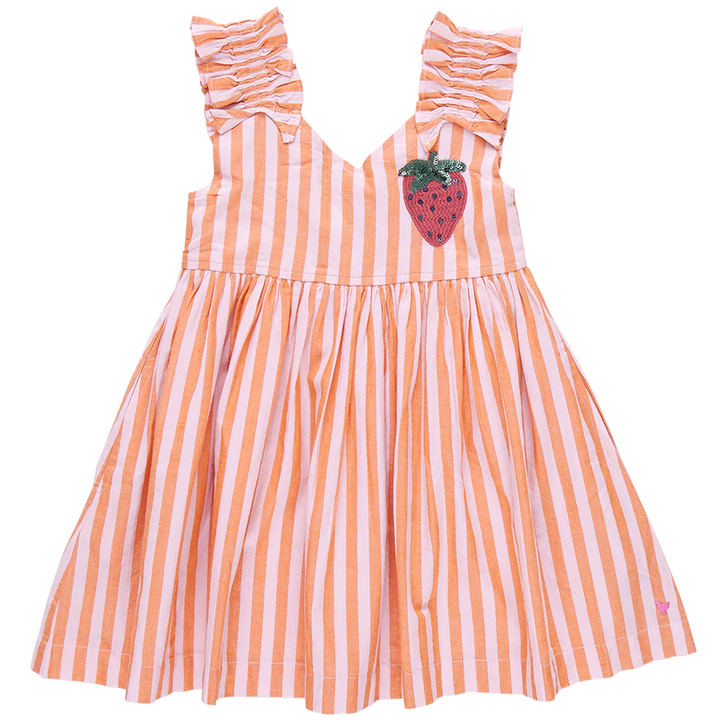 Girls Via Dress - Orange Pink Stripe