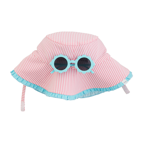 Pink Seersucker Hat & Sunglasses