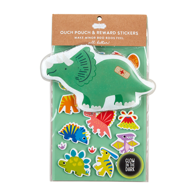 Green Dino Ouch Pouch + Stickers