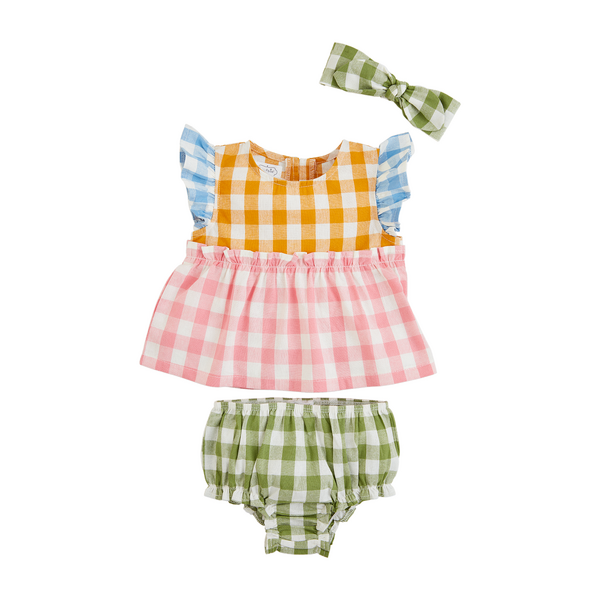 Mixed Plaid Pinafore Set