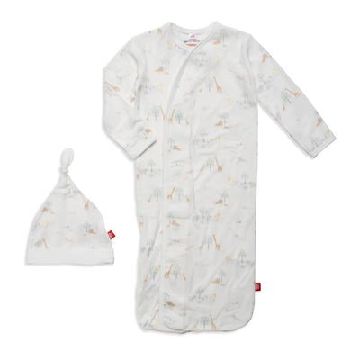White Safari Magnetic Cozy Sleeper Gown + Hat Set