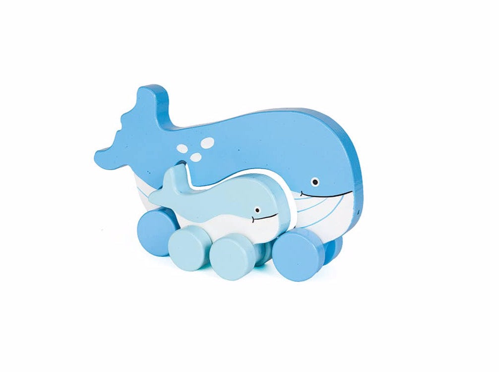 Whale Mommy & Baby Wooden Roller