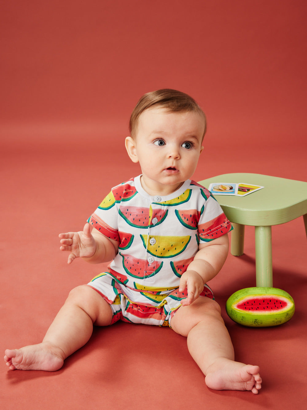 Henley Baby Romper /Painted Watermelon