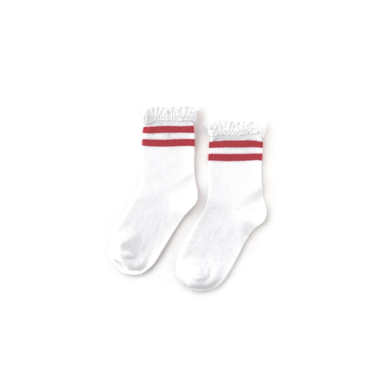 Red Stripe Lace Midi Socks