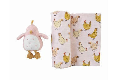 Farm Swaddle & Rattle Set
